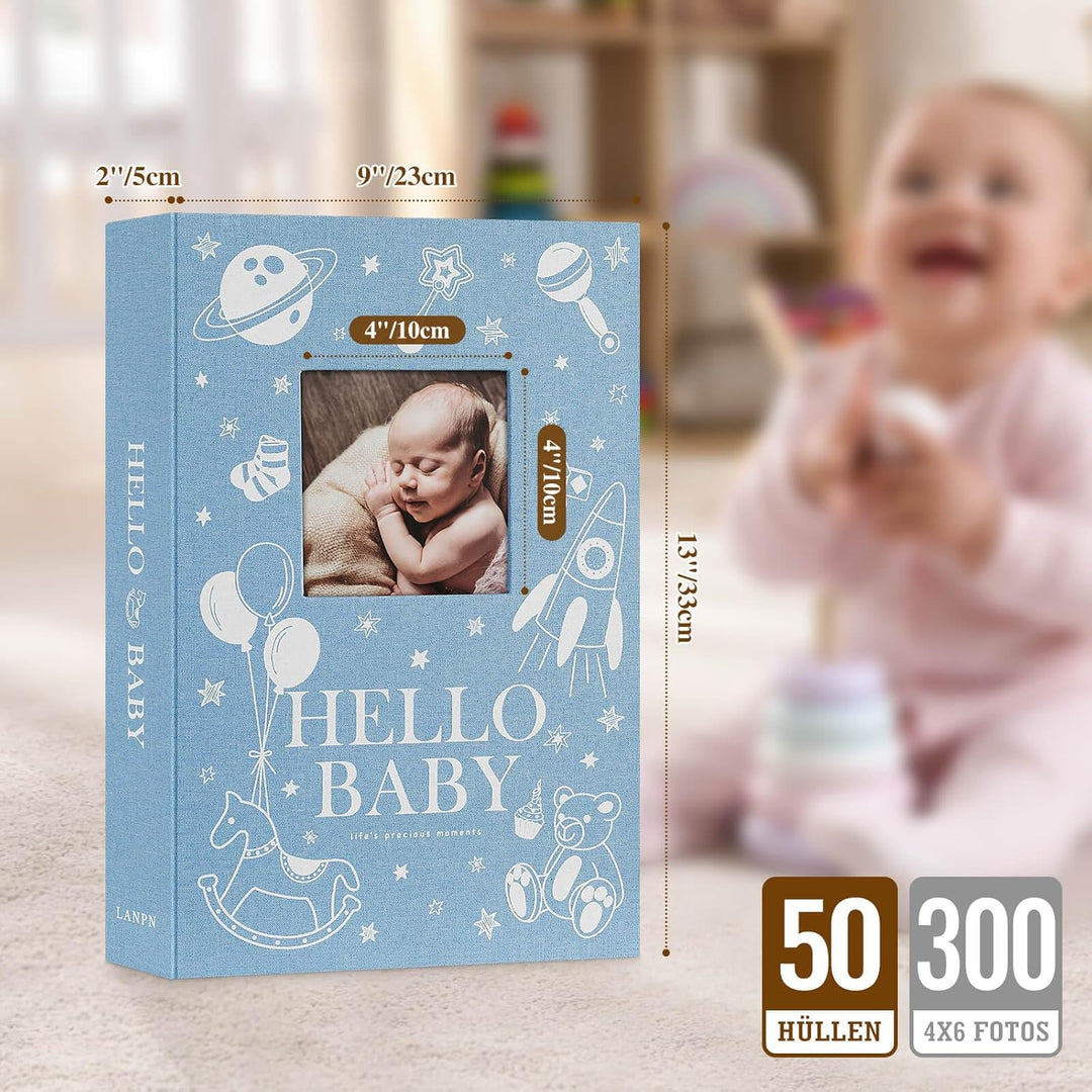 Lanpn Baby Fotoalbum 10x15 300 Fotos, Leinen Fotoalbum Einsteckalbum, Babyalbum mit Memo Schreibfeld