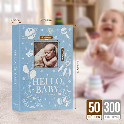 Lanpn Baby Fotoalbum 10x15 300 Fotos, Leinen Fotoalbum Einsteckalbum, Babyalbum mit Memo Schreibfeld