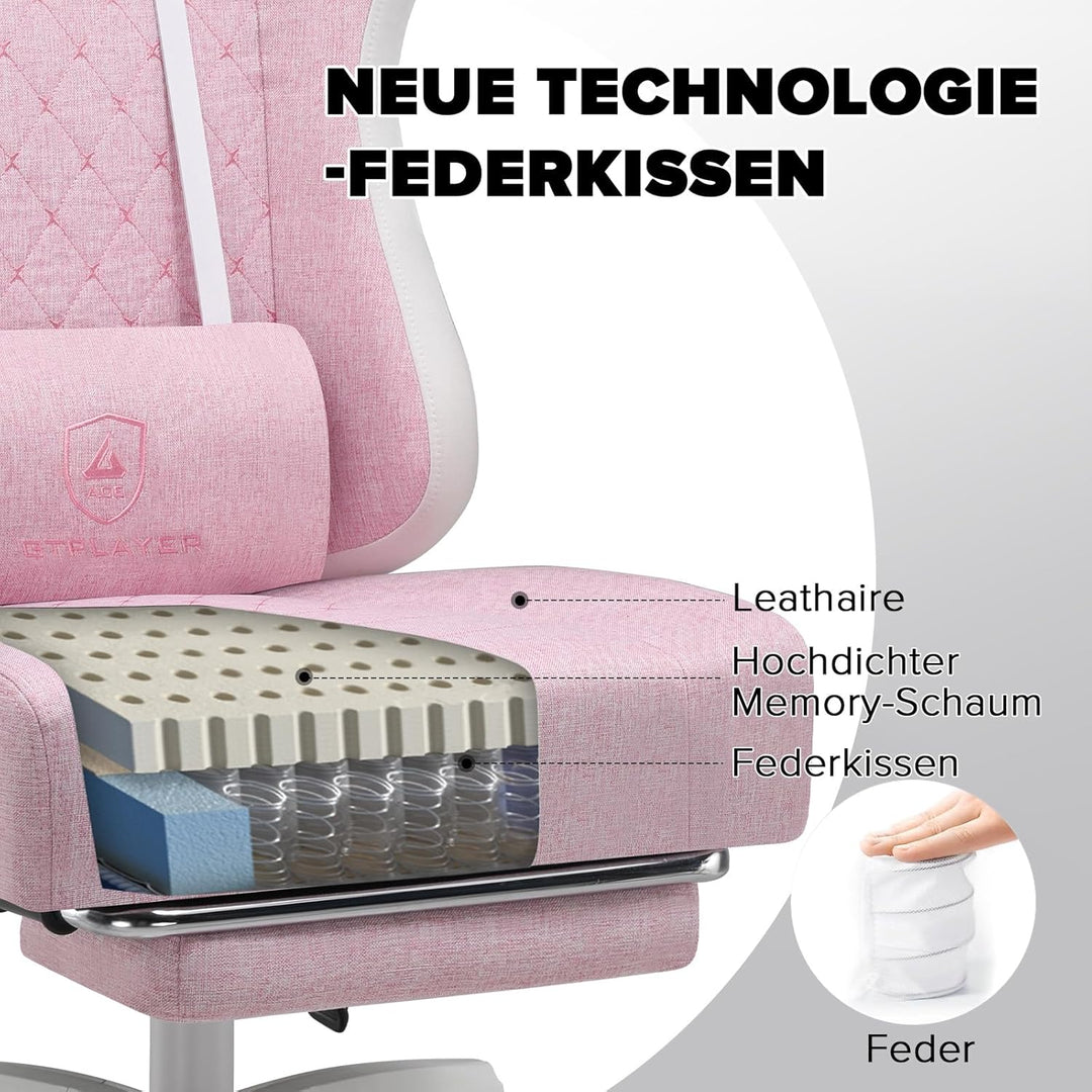 GTPLAYER Gaming Stuhl Ergonomischer Gaming Sessel Schreibtischstuhl mit Stoffoberfläche, Federsitzki