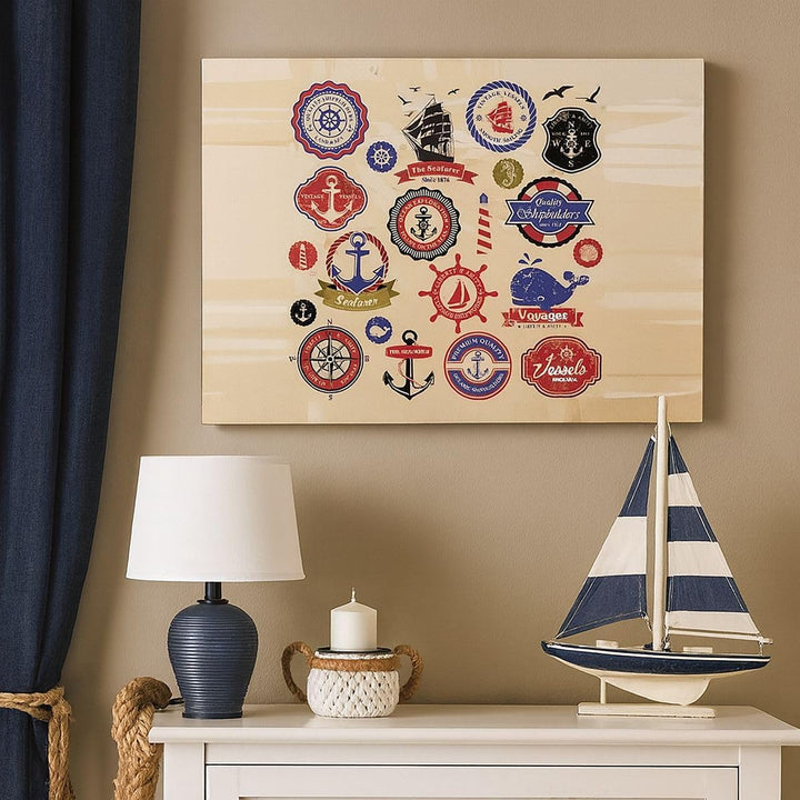 Bilder auf Leinwand 100x70cm Leinwandbild Anker Fahne Abzeichen Boot Gross Wanddeko Bild Schlafzimme