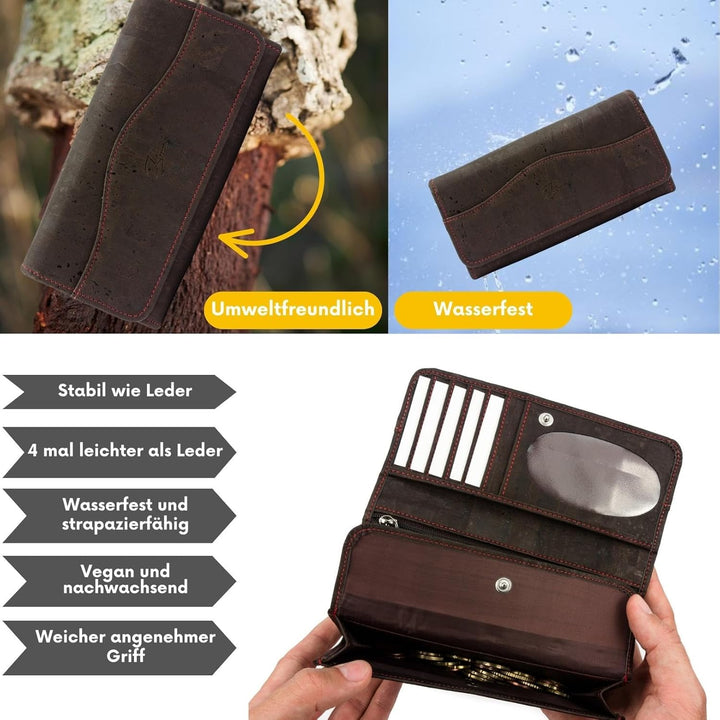 Simaru Damen Geldbörse aus Kork, veganes nachhaltiges Portemonnaie mit RFID-Schutz, Geldbeutel Made