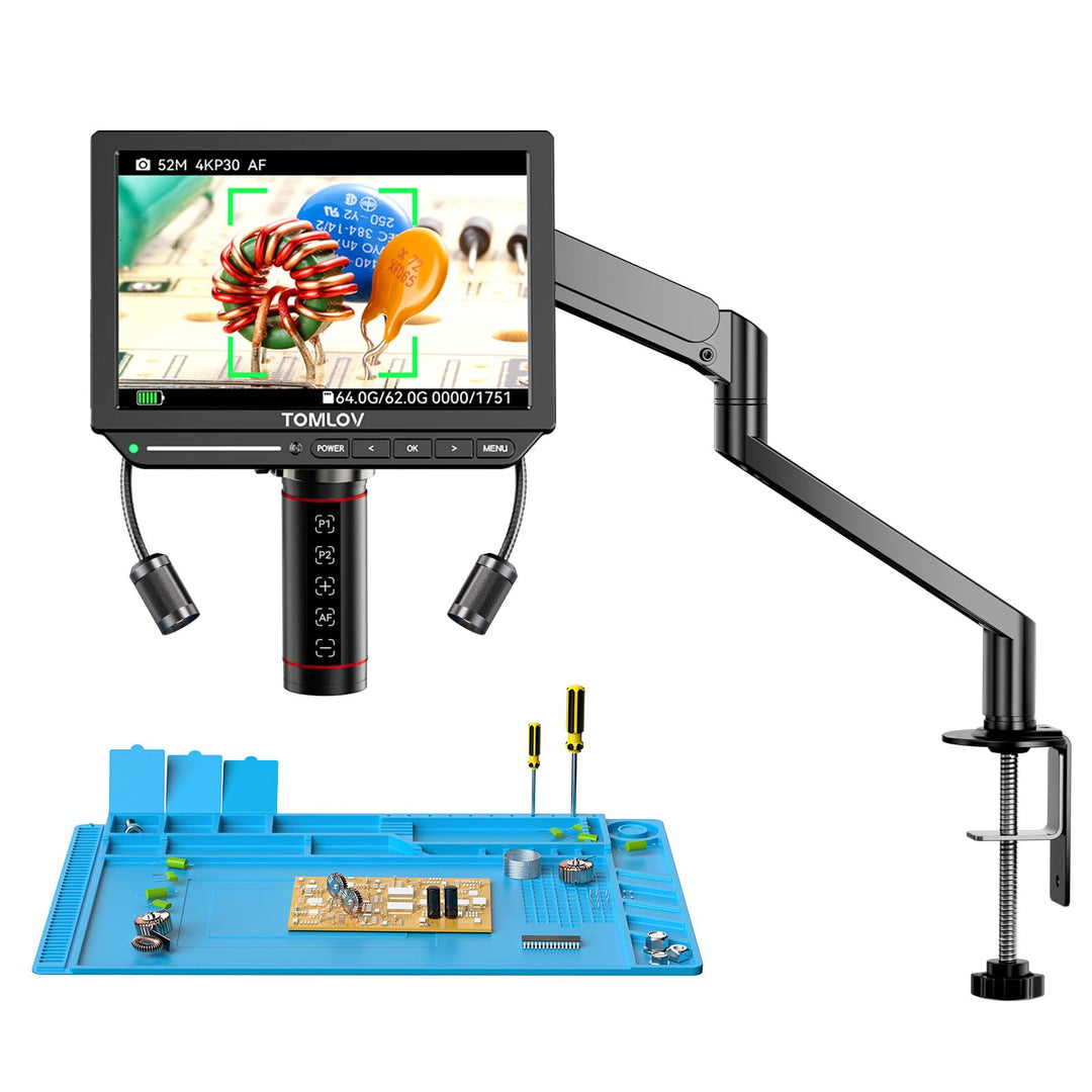 TOMLOV TM4K-AF Flex 4K Autofokus Digitales Mikroskop 2000X, 8" HDMI IPS Mikroskop Vergrösserung, 52M