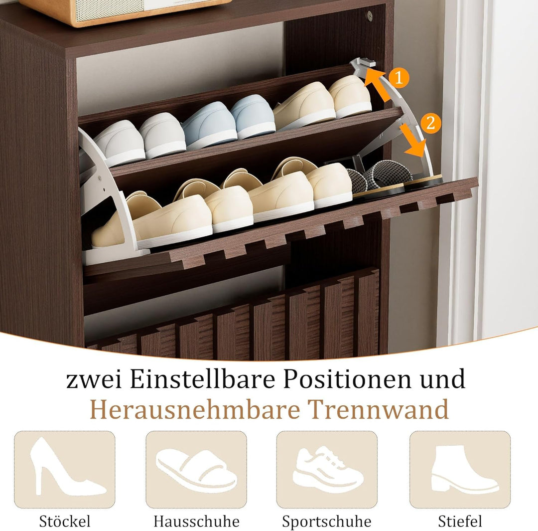 UEV Schuhschrank mit 2 Klappen Schmal Holz Schuhkipper Schuhkommode mit Kippschutz, Schuhaufbewahrun