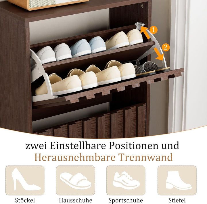 UEV Schuhschrank mit 2 Klappen Schmal Holz Schuhkipper Schuhkommode mit Kippschutz, Schuhaufbewahrun