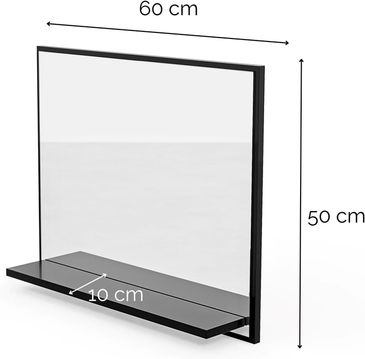 Badspiegel mit Ablage Schwarz - H:50 x B: 60 cm - Bathroom Mirror – Wandspiegel mit Regal – Badezimm