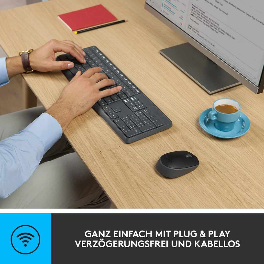 Logitech MK235 Kabelloses Set mit Tastatur und Maus für Windows, 2,4 GHz kabelloser Unifying-USB-Emp