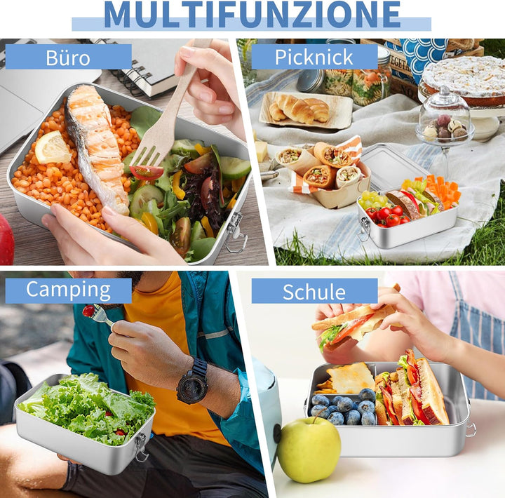 HaWare Brotdose mit Fächern, 1400ml Edelstahl Bento Box Lunchbox für Kinder & Erwachsene, Auslaufsic