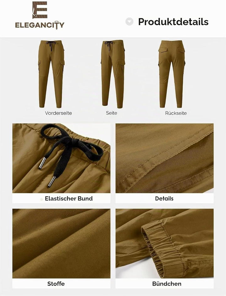 Cargohose Herren Chino Hose mit 6 Taschen Cargo Hose Stretch Jogginghose für Männer mit Bundgummi El