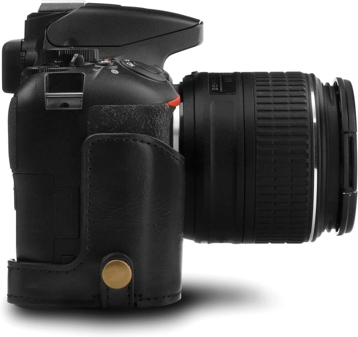 MegaGear MG1535 Nikon D3500 Ever Ready Leder Kamera-Case mit Trageriemen - Schwarz, Schwarz