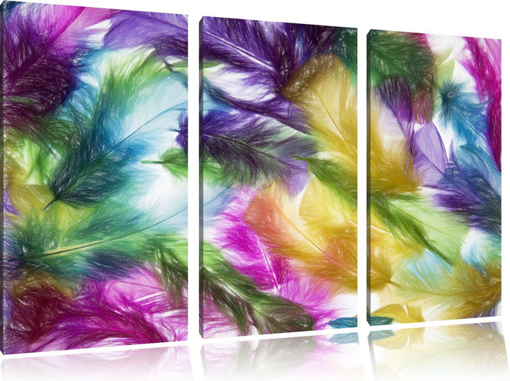 Pixxprint Anordnung von Federn als Leinwandbild/Grösse: 3 Teilig (120x80) cm/Wandbild/Kunstdruck/fer