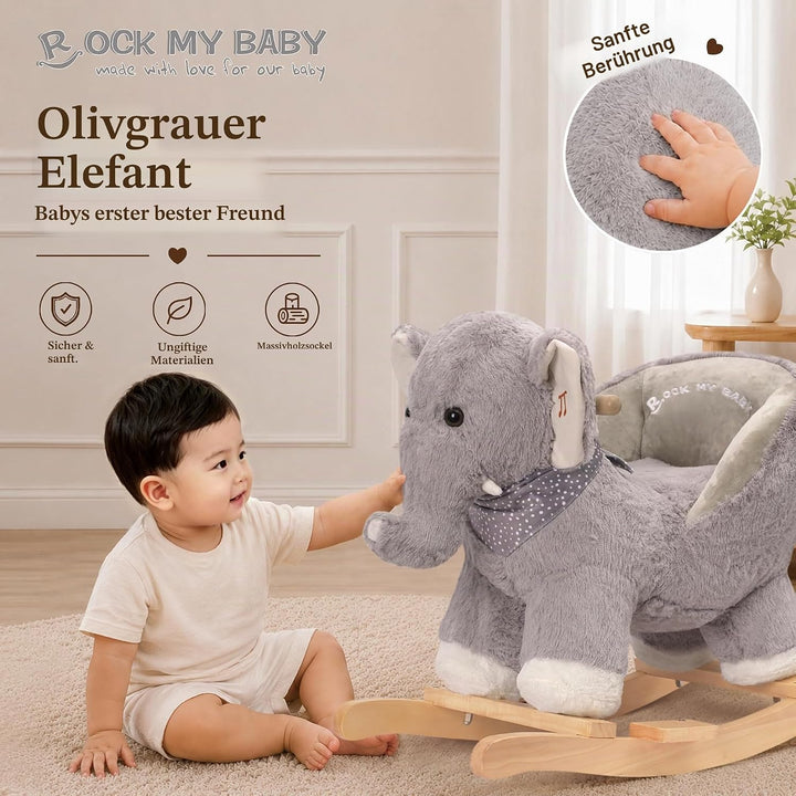 Plüsch Rocking Horse - weicher gefüllter Körper, Sicherheitssitz Stuhl, Holz Rockers, Musikknopf - K