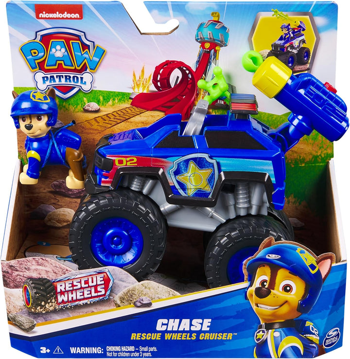PAW PATROL Rescue Wheels - Chases Monstertruck Fahrzeug mit Geschoss-Abwurf und Chase Hundefigur, Sp