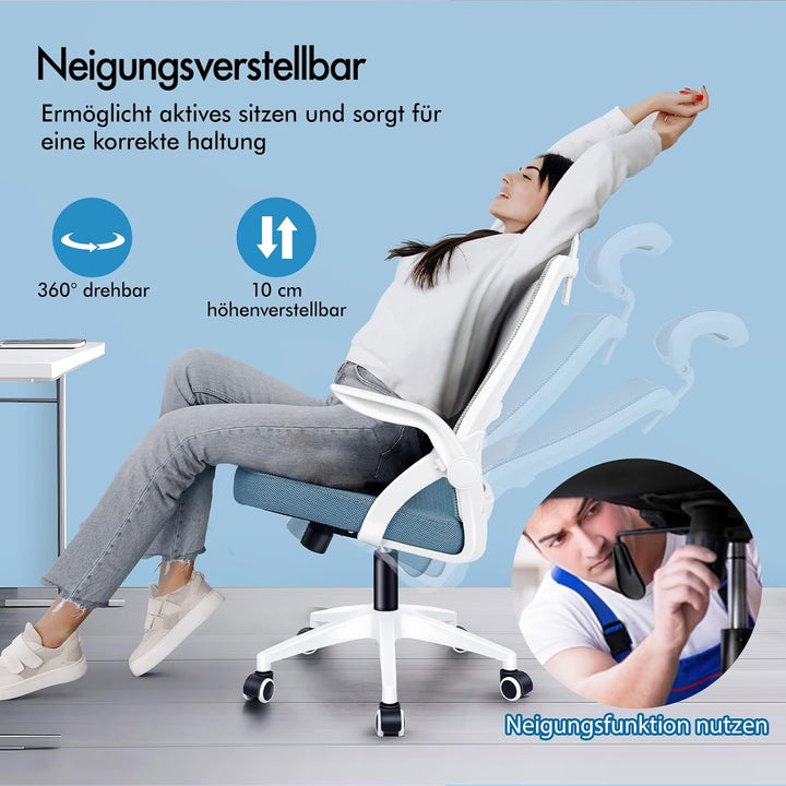ALFORDSON Bürostuhl, Sessel mit Kopfstütze, Computer-Schreibtischstuhl mit Lordosenstütze, Drehstuhl