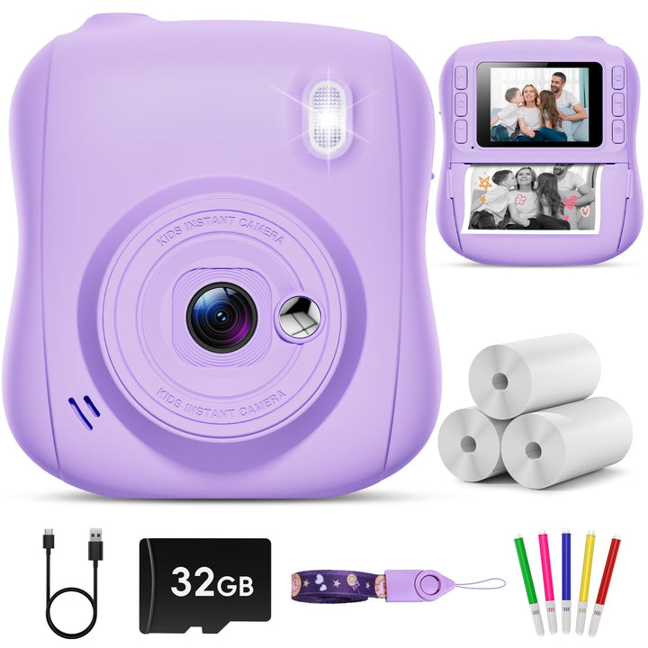 Hangrui Kinderkamera Sofortbildkamera, 14MP Sofortbildkamera Kinder mit 32G Karte & Druckpapier, 108
