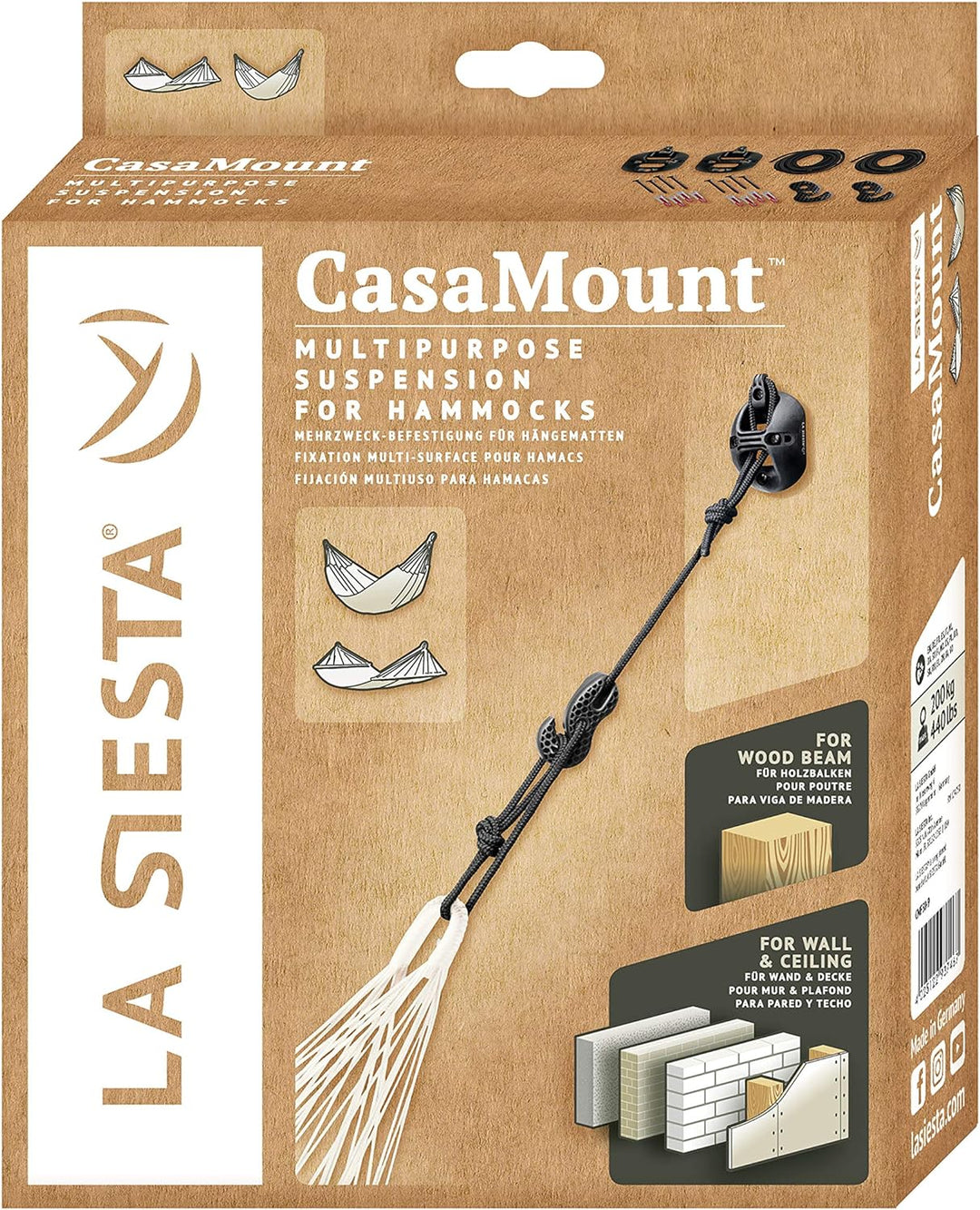 LA SIESTA CasaMount Black Multi-Surface Befestigung für Hängematten Hängematte Casamount, Hängematte