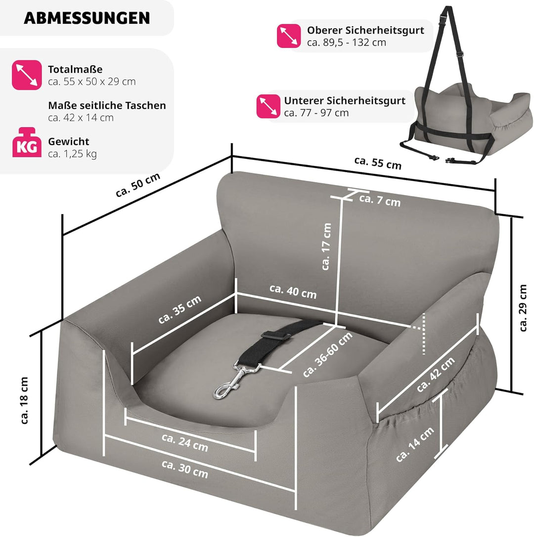tectake® Hundesitz, Autositz für Hunde, Hunde Autositz für Rückbank, Beifahrer oder Rücksitz, Reiseb