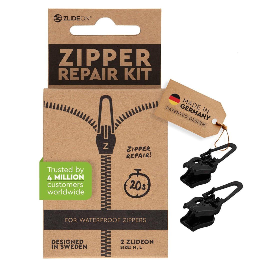 ZlideOn Reissverschluss Zipper Ersatz Reparatur Set – Schwarz Reissverschluss Reparieren Für wasserd