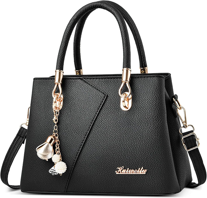 DORRISO Mode Handtasche Damen Elegant Tote Tasche mit Schickem Blumenanhänger Henkeltasche für Einka