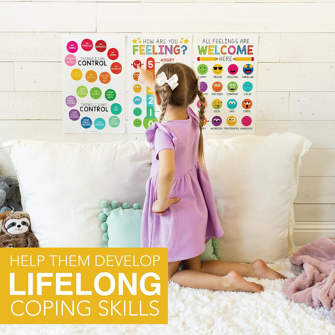 4 bunte Gefühle-Diagramme für Kinder, Lernposter für Wände, Liste der Gefühle, Poster für Kinder, Pe