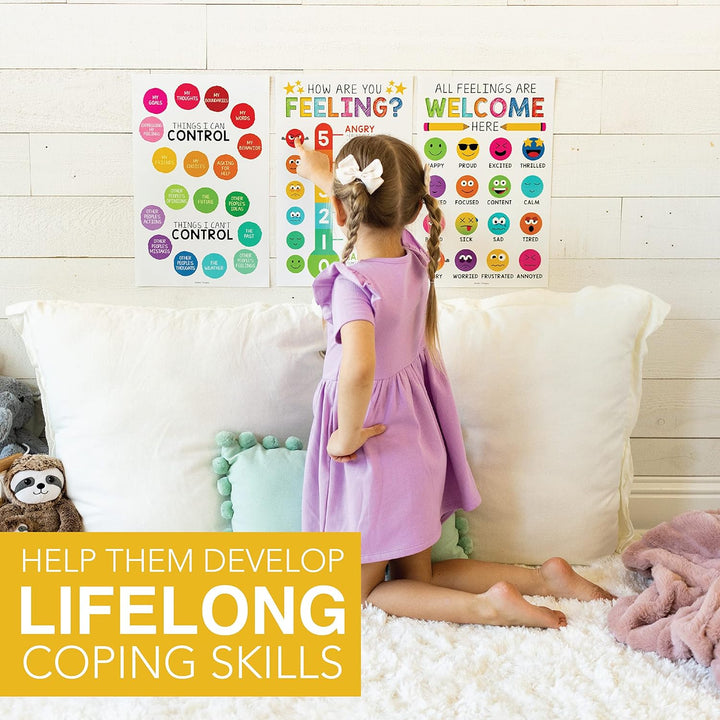 4 bunte Gefühle-Diagramme für Kinder, Lernposter für Wände, Liste der Gefühle, Poster für Kinder, Pe