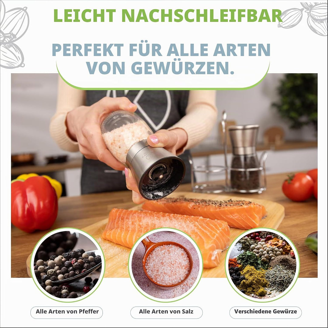 Oliver's Kitchen ® Salz und Pfeffermühle - Premium Keramikmühlen 2 Stück – Einfach aufzufüllen – man
