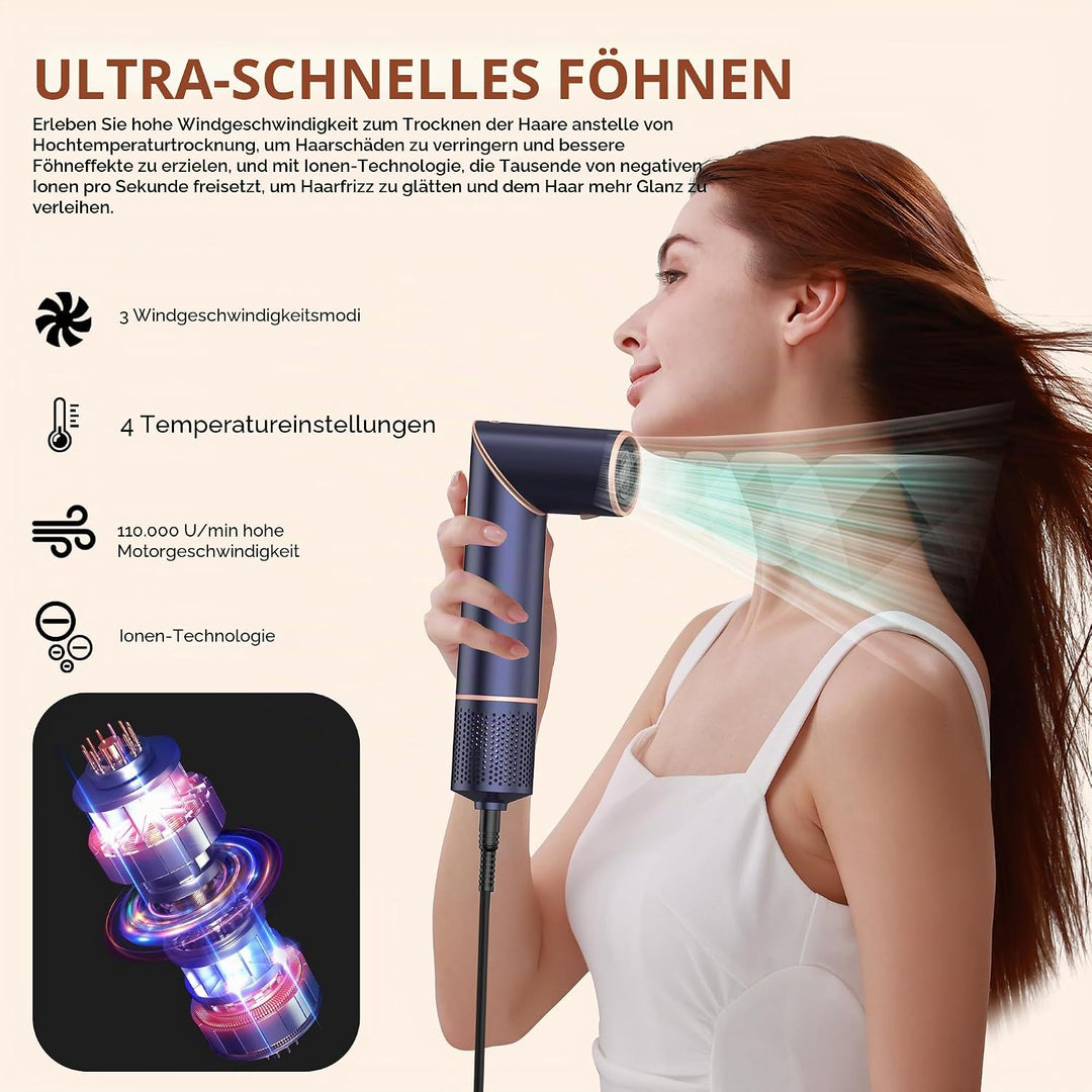 Air Styler 7 in 1 Hairstyler Föhn Ionen Foldable 110,000RPM mit Warmluftbürste, Stylingbürsten, Lock