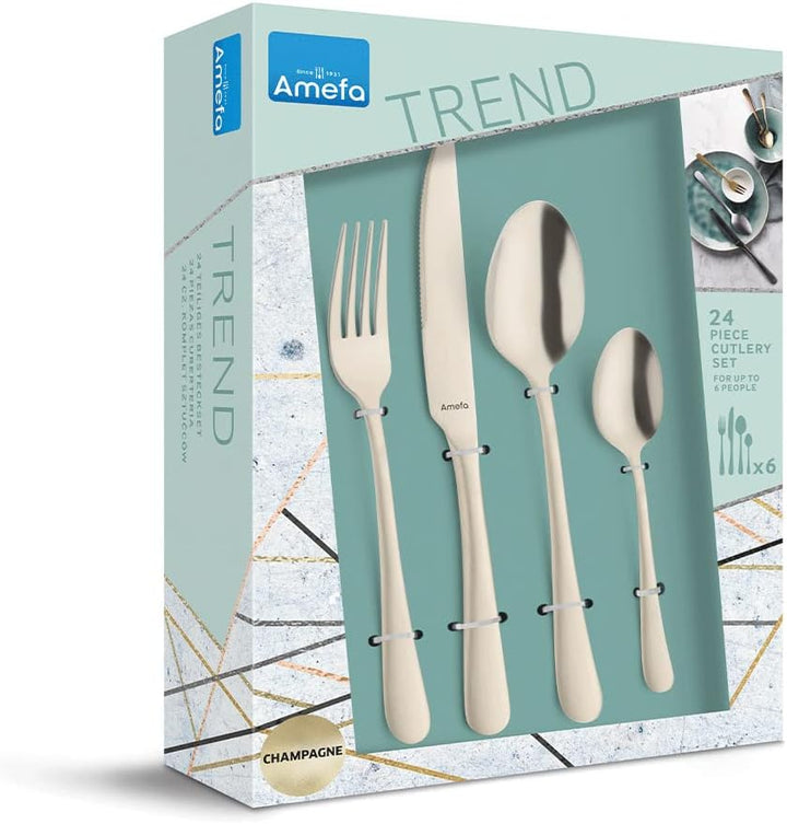 AMEFA AUSTIN Besteck Set 8 Personen (champagner) | 32-teilig | PVD-veredelt | mattiertes Besteckset
