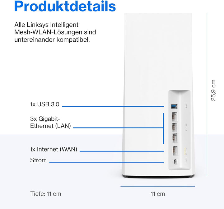 Linksys Velop MX8400 Tri-Band Mesh-WiFi 6-System (AX4200) WLAN-Router, Repeater, Extender mit bis zu