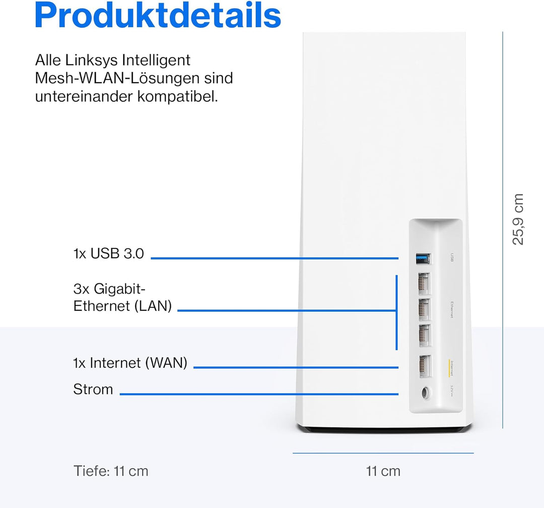 Linksys Velop MX12600 Tri-Band Mesh-WiFi 6-System (AX4200) WLAN-Router, Repeater, Extender mit bis z