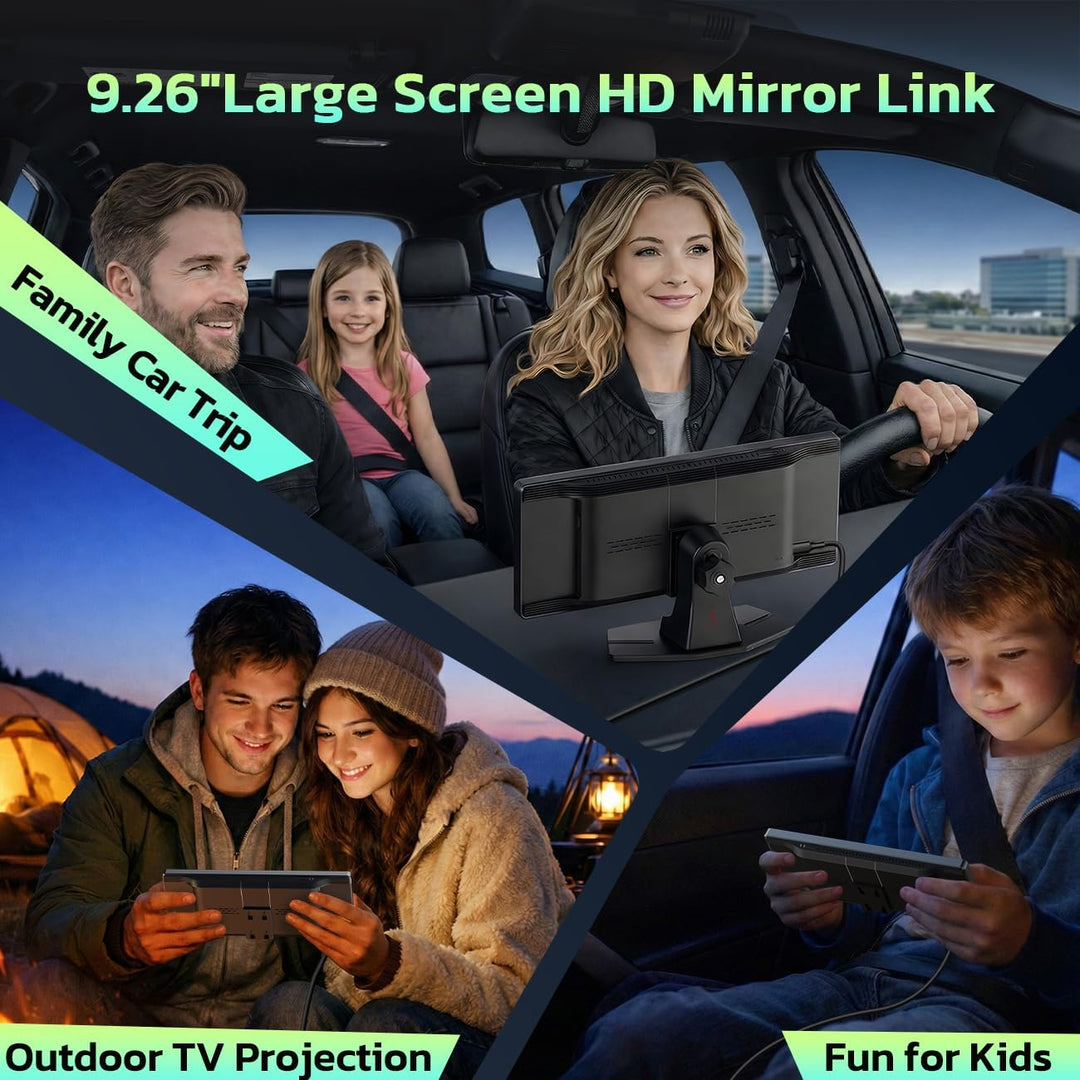 LAMTTO Wireless CarPlay Display 9.26" Kabelloses AppIe CarPlay & Android Auto Tragbares Car Play Tou