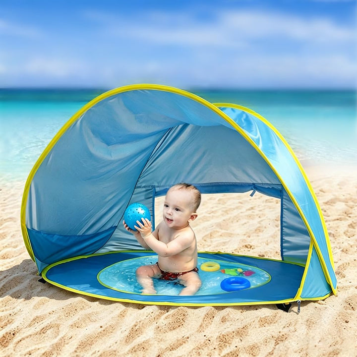 Strandmuschel Pop Up, Strandmuschel Baby UV Schutz 50, Sonnenschutz Strand mit Mini Pool, Baby Stran