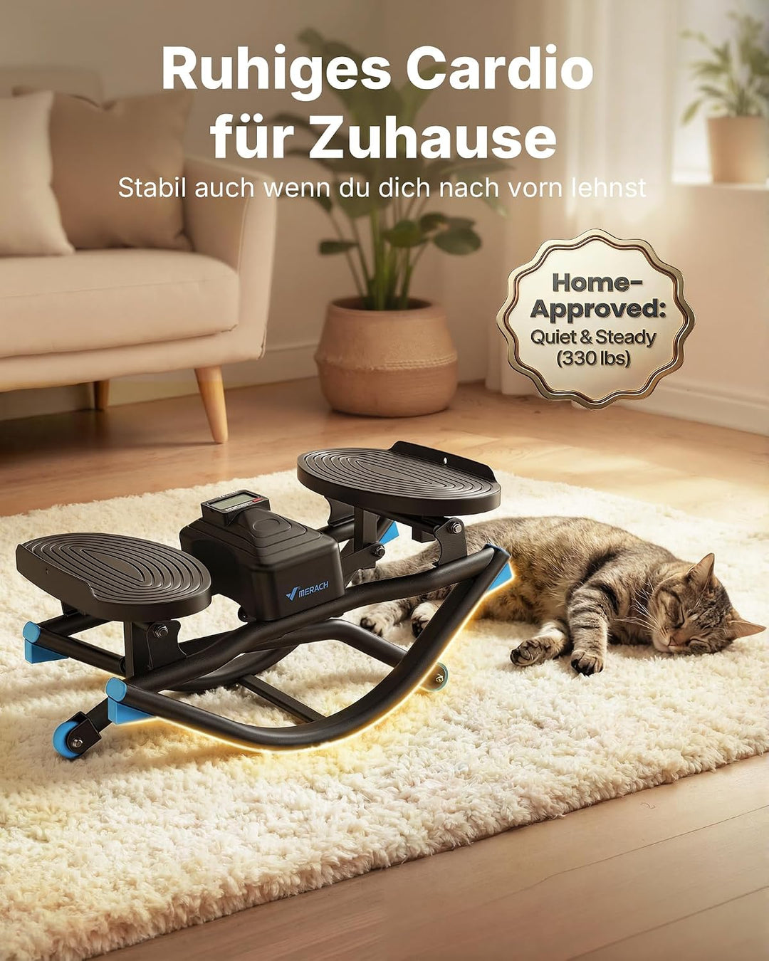 MERACH Stepper für Zuhause mit Power Rope,U-förmiger Rock Stepper,MAX 150KG | Side-to-Side, LCD Disp