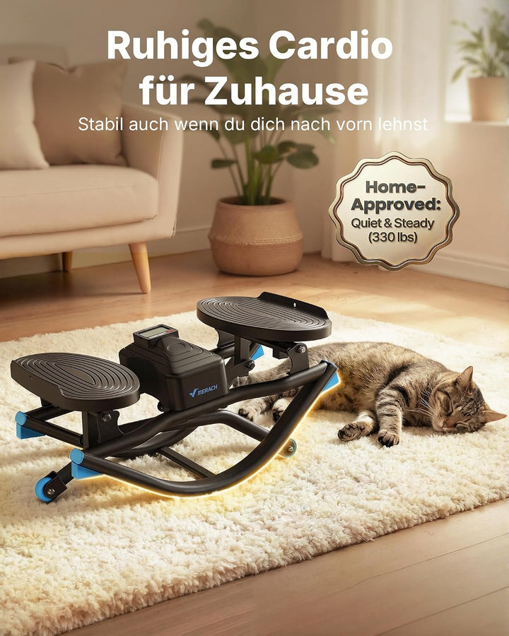 MERACH Stepper für Zuhause mit Power Rope,U-förmiger Rock Stepper,MAX 150KG | Side-to-Side, LCD Disp