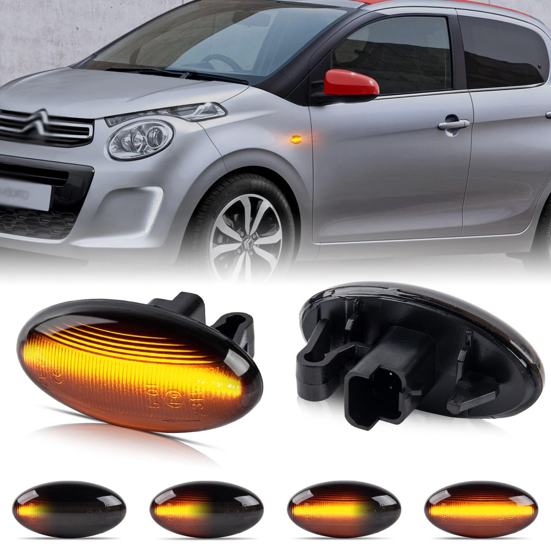 POPMOTORZ LED Blinker Schwarz mit Canbus Fehlerfrei für 107 206 207 307 407 607 Partner Expert C-itr