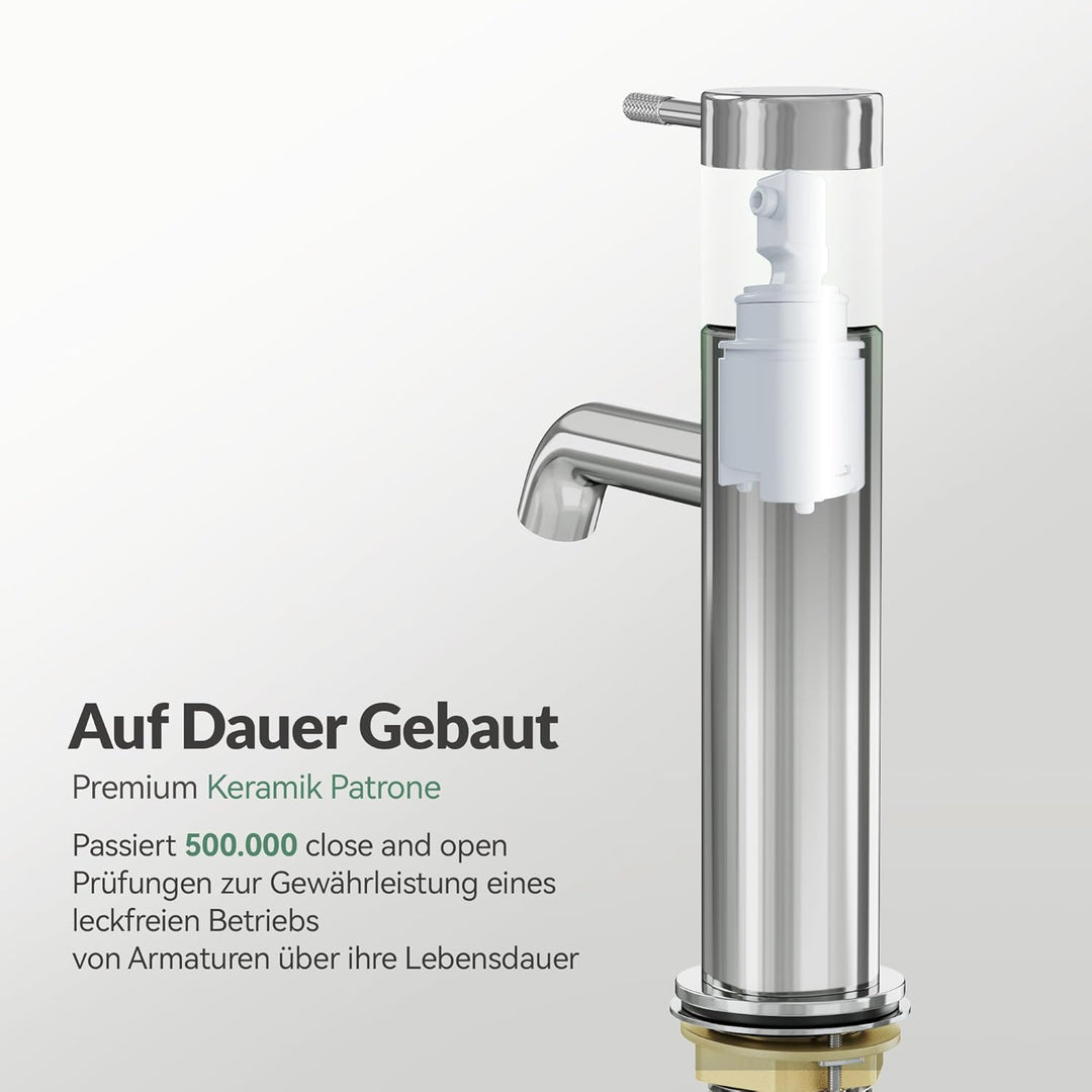 ALPHA HOME Wasserhahn Bad, Waschtischarmatur mit Anschlussschlauch Waschbecken Armaturen Chrom Matt