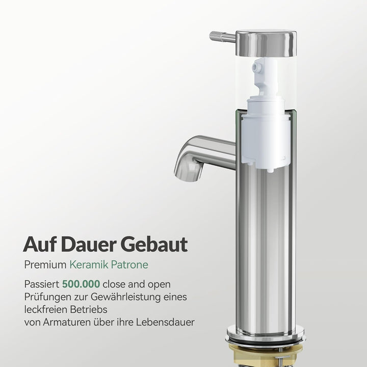ALPHA HOME Wasserhahn Bad, Waschtischarmatur mit Anschlussschlauch Waschbecken Armaturen Chrom Matt