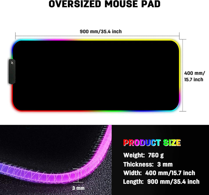 DORRISO RGB Gaming Mauspad 900x400x3mm XXL RGB LED Schreibtischunterlage Grosse Mousepad Wasserdicht