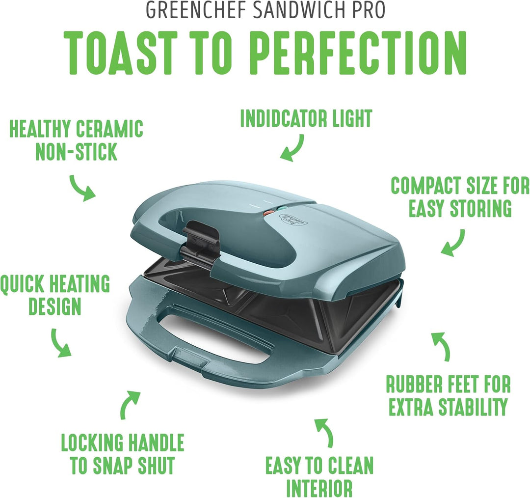 GreenChef Electric Sandwichmaker, PFAS-freie Gesunde Keramik-Antihaft, Panini, Sandwichtoasts, Grill