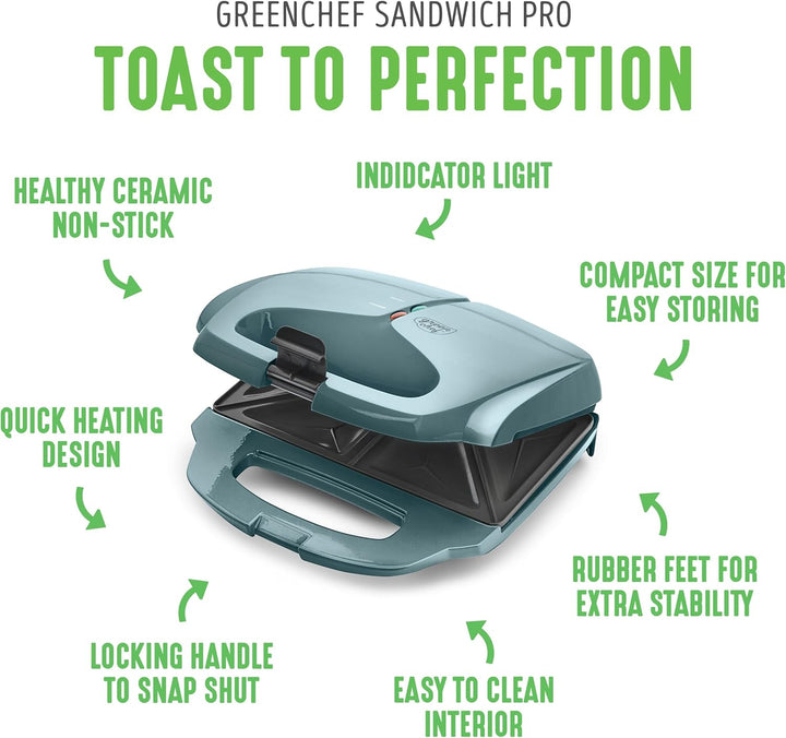 GreenChef Electric Sandwichmaker, PFAS-freie Gesunde Keramik-Antihaft, Panini, Sandwichtoasts, Grill