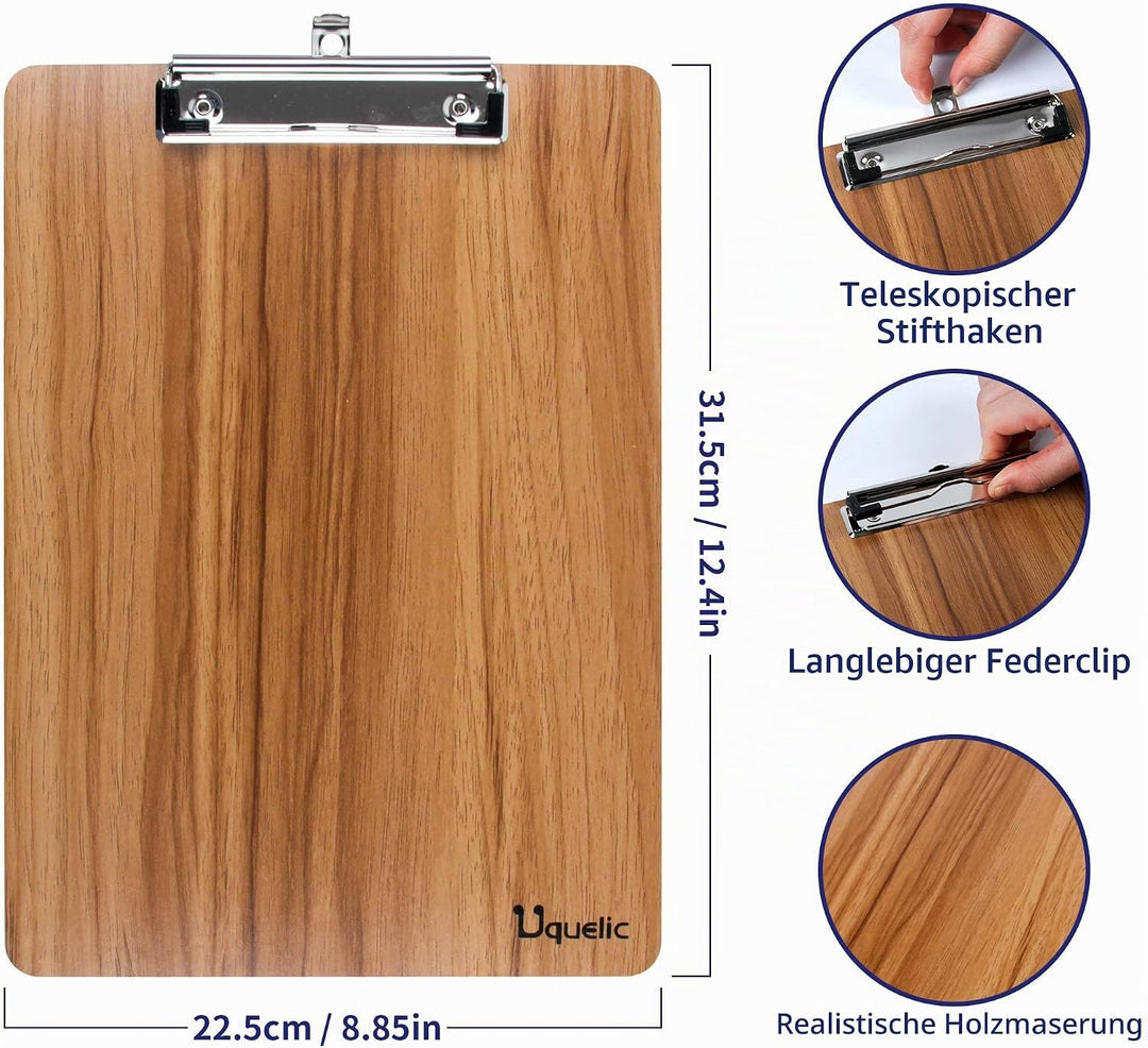 Uquelic Klemmbrett/Schreibbrett/Clipboard A4-4Pcs Klemmbretter A4 Eleganz Luxus Holzmaserung Abgerun