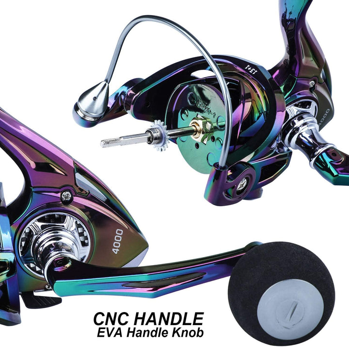 Sougayilang Bunte Angelrolle 13+1BB Ultra Glatte leistungsstarke und leichte Spinnrolle mit CNC Grap