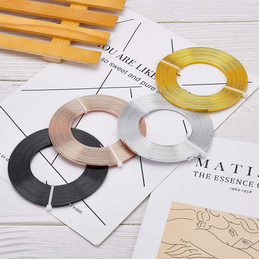 BENECREAT 20m 4 Farben Aluminium Flachdraht 3mm Breit Silber Gold Biegbarer Basteldraht Für Lünette,