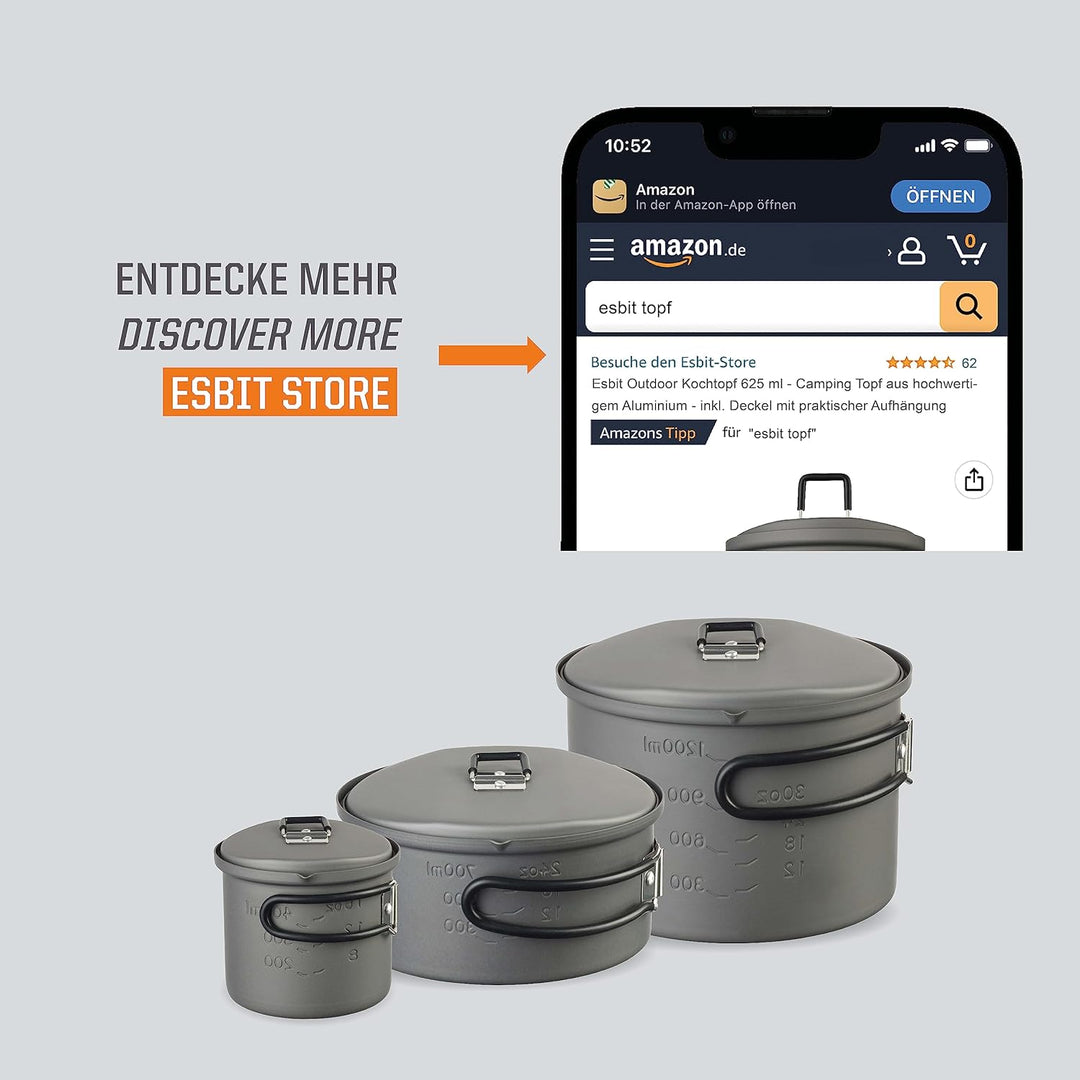 Esbit Outdoor Kochtopf 1100 ml - Camping Topf aus hartanodisiertem Aluminium - inkl. Deckel mit prak
