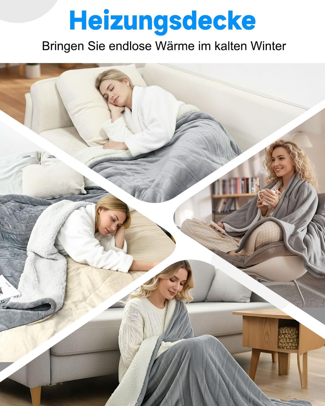 Heizdecke Elektrisch 180x130 cm, Flauschige Wärmedecke mit Abschaltautomatik & 6 Timer, 6 Heizstufen