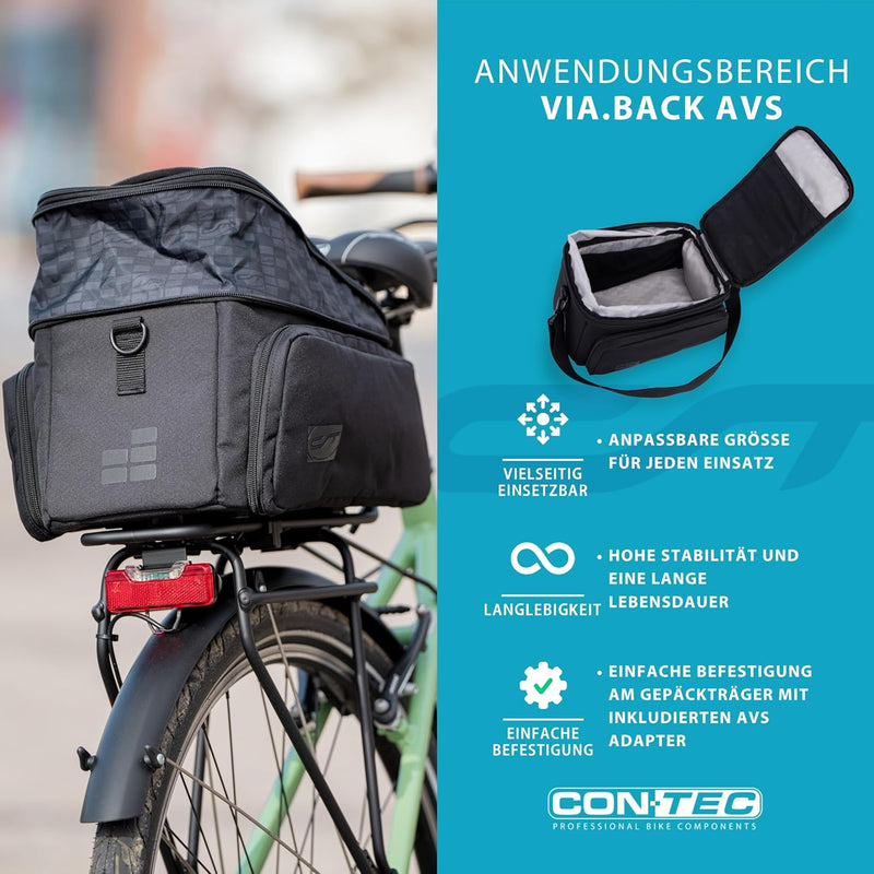 Contec Fahrrad Gepäckträgertasche Via.Back AVS, vormontierter AVS Adapter, 32 L, Schwarz