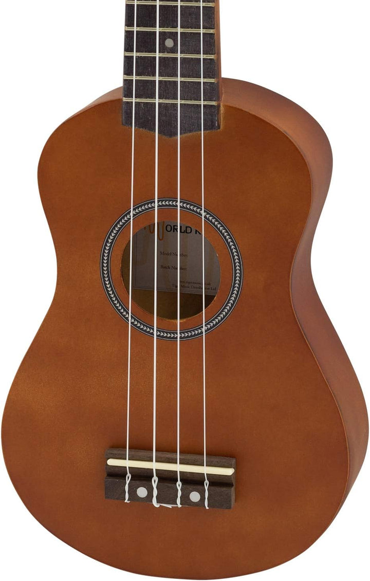 World Rhythm Sopran-Ukulele für Anfänger, natürliches Finish, mit Gigbag, Ersatz-Ukulele-Saiten und