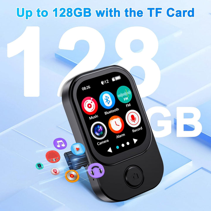 Gueray 64GB Mini MP3 Player mit Kamera, Bluetooth 5.3 Musikplayer mit Lautsprecher Touchscreen FM-Ra