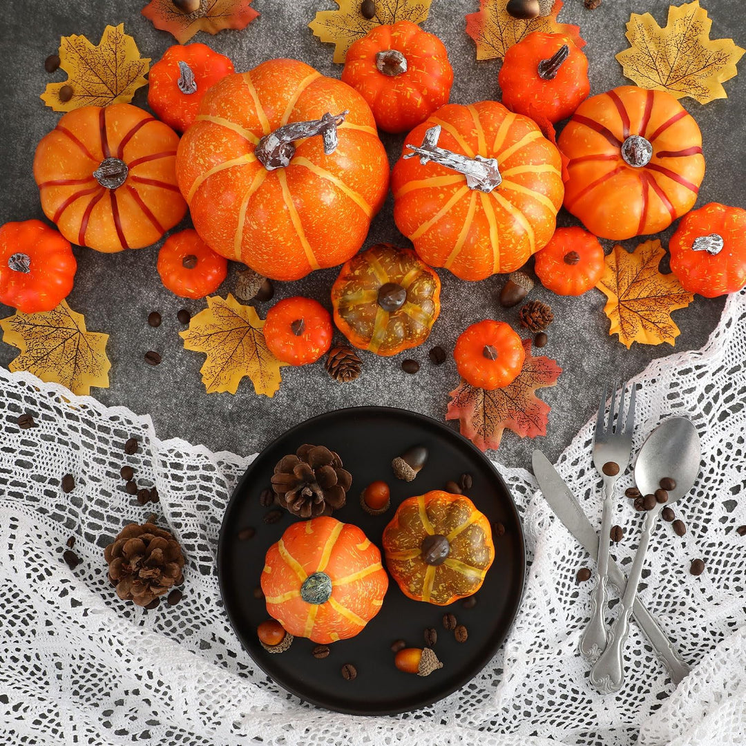 Benjia Kürbis Herbst Deko Dekoration Draussen, Gross Mini Orange Kürbisse Zierkürbisse Herbstdeko He