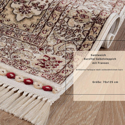 payé Teppich Gebetsteppich - Läufer - Kurzflor - Seccade Namaz - 70x125cm - Beige Bordeaux - Ornamen