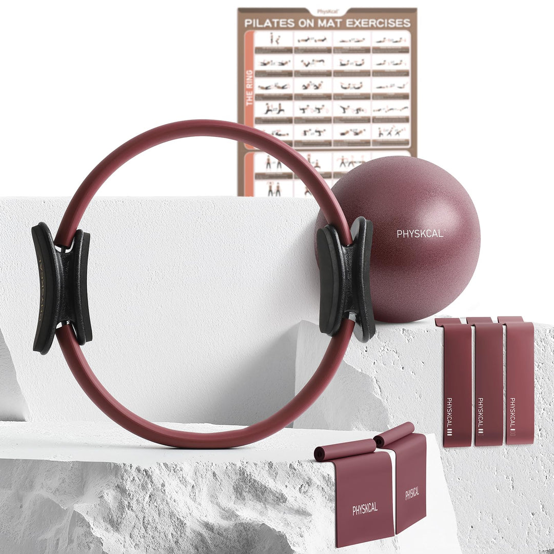 Pilates Set | 15in/ 38cm Pilates Ringe mit 1x Klein Pilates Ball, 3X Widerstandsbänder und 2X Stretc